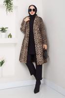 Hijab clothing BROWN LEOPARD PATTERNED TWEED COAT T 1194