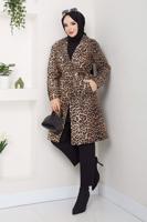 Hijab clothing BROWN LEOPARD PATTERNED TWEED COAT T 1194
