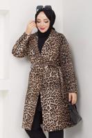 Hijab clothing BROWN LEOPARD PATTERNED TWEED COAT T 1194
