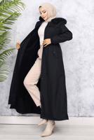 Tesettür giyim SİYAH KAPÜŞONLU KABAN T 1501