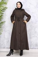 Tesettür giyim KAHVE KAPÜŞONLU KABAN T 1501