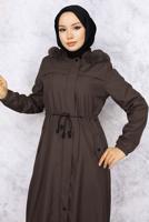 Tesettür giyim KAHVE KAPÜŞONLU KABAN T 1501