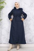Tesettür giyim LACİVERT KAPÜŞONLU KABAN T 1501