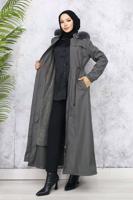 Tesettür giyim GRİ KAPÜŞONLU KABAN T 1501