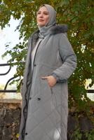 Hijab clothing GREY HOODED PUFFER COAT T 2007