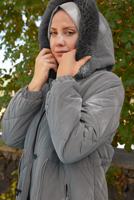 Hijab clothing GREY HOODED PUFFER COAT T 2007