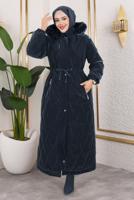 Tesettür giyim LACİVERT KAPÜŞONLU ŞİŞME KABAN T 2007