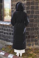 Tesettür giyim SİYAH KAPÜŞONLU ŞİŞME KABAN T 2207