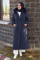 Tesettür giyim LACİVERT KAPÜŞONLU ŞİŞME KABAN T 2207