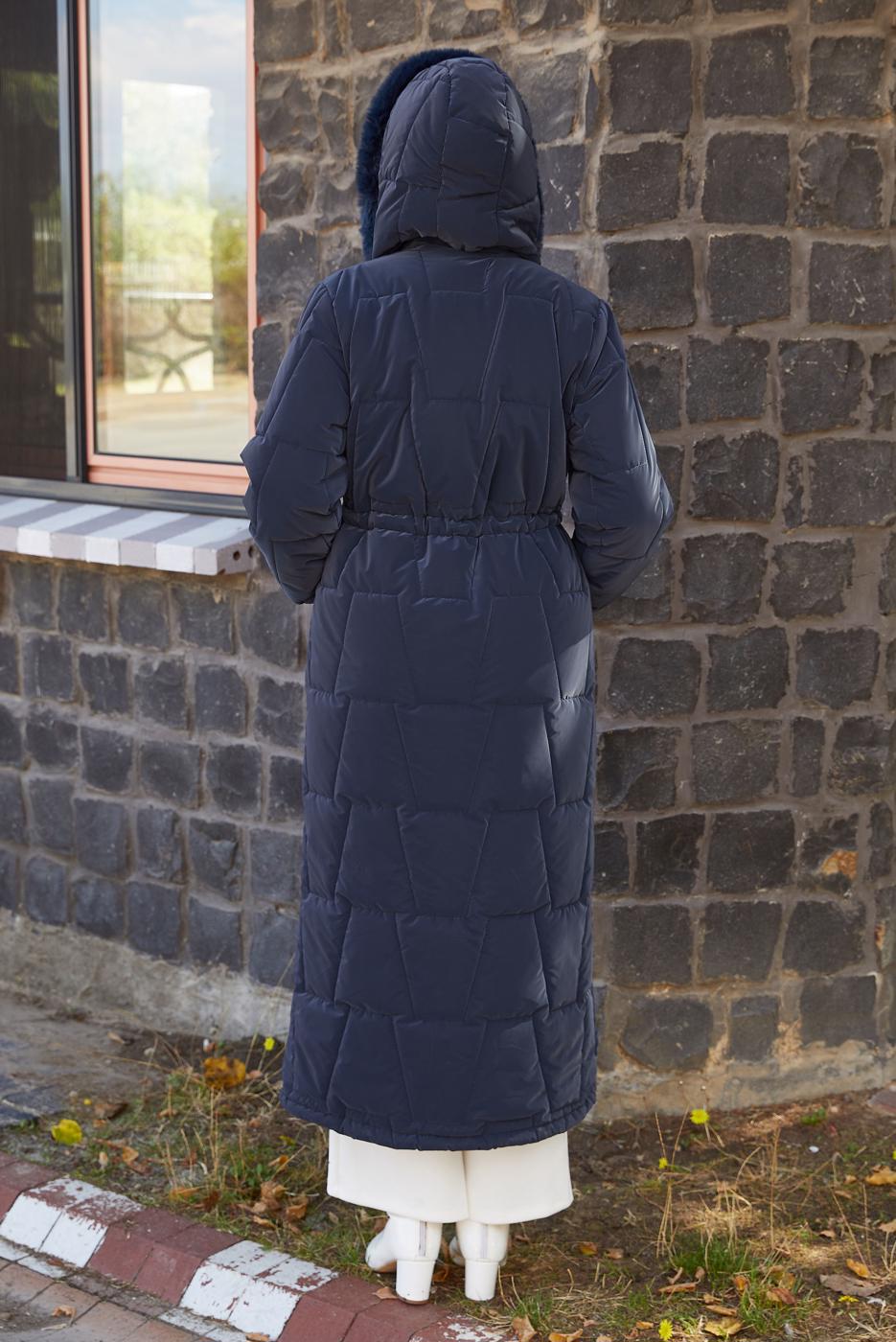 Tesettür giyim LACİVERT KAPÜŞONLU ŞİŞME KABAN T 2207