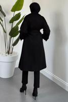 Tesettür giyim SİYAH KUŞAKLI KABAN T 3426