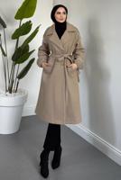 Tesettür giyim VİZON KUŞAKLI KABAN T 3426