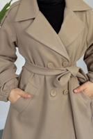 Tesettür giyim VİZON KUŞAKLI KABAN T 3426