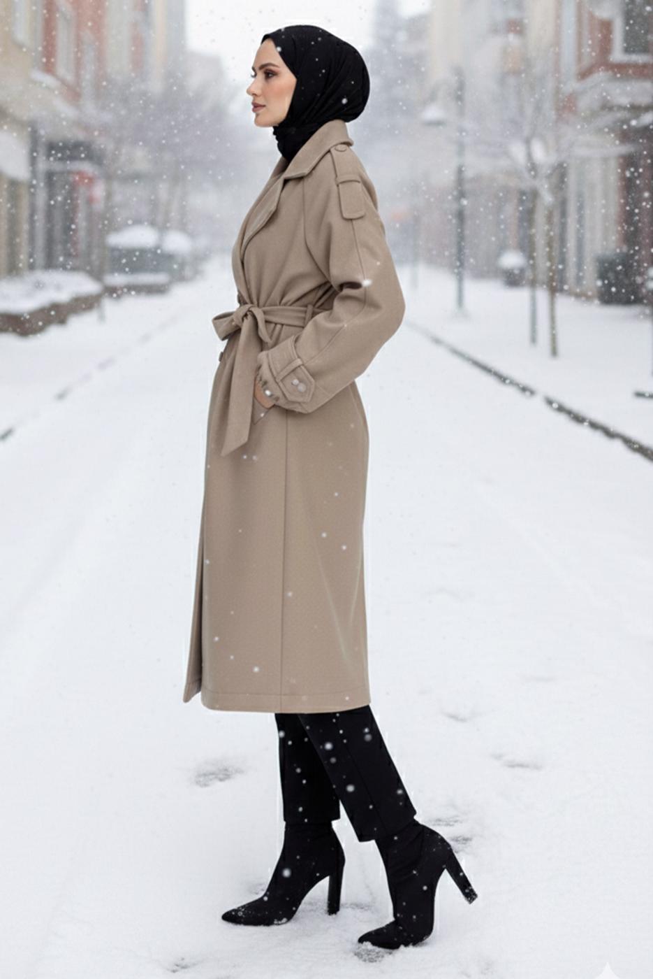 Hijab clothing MINK BELTED COAT T 3426