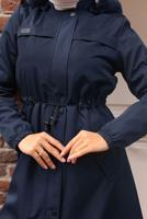 Tesettür giyim LACİVERT KAPÜŞONU KÜRKLÜ KABAN T 3501