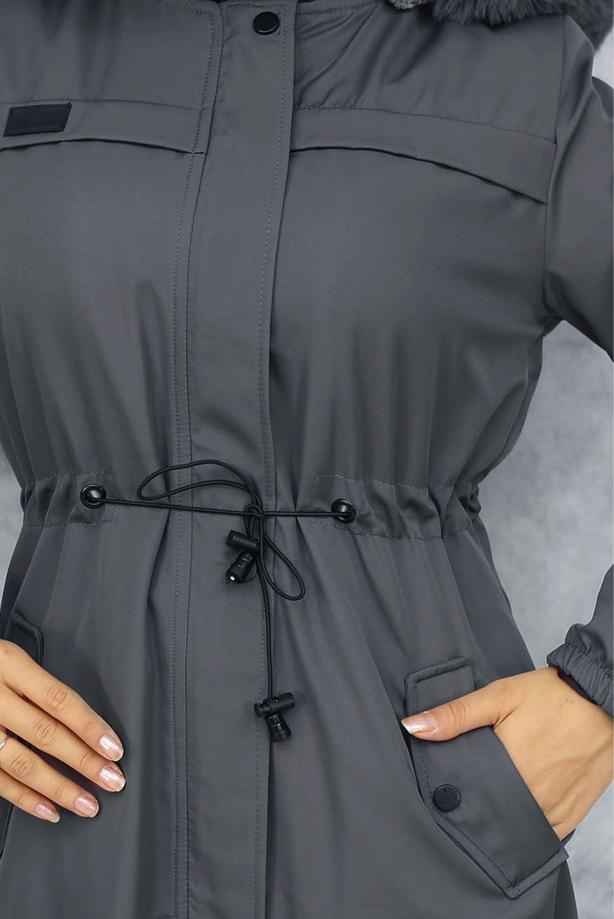 Hijab clothing GREY HOODED COAT T 3501 - TRENDTESETTÜR
