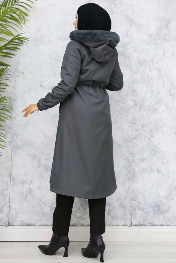 Hijab clothing GREY HOODED COAT T 3501 - TRENDTESETTÜR