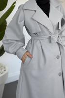 Tesettür giyim GRİ KUŞAKLI KAŞE KABAN T 3526