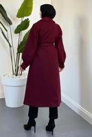 Tesettür giyim BORDO KUŞAKLI KAŞE KABAN T 3526