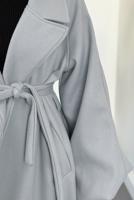 Tesettür giyim GRİ KUŞAKLI KAŞE KABAN T 3616