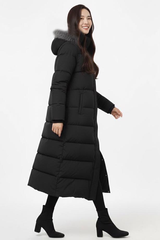 Tesettür giyim SİYAH T 3819 BN KAPÜŞONLU KABAN - TRENDTESETTÜR