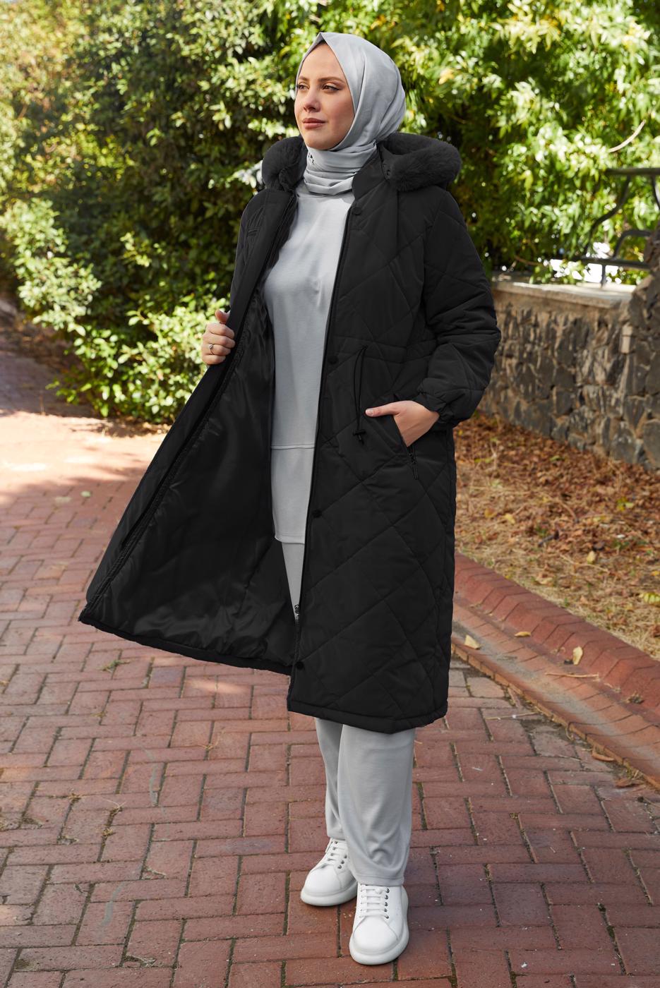Tesettür giyim SİYAH ŞİŞME KABAN T 4007
