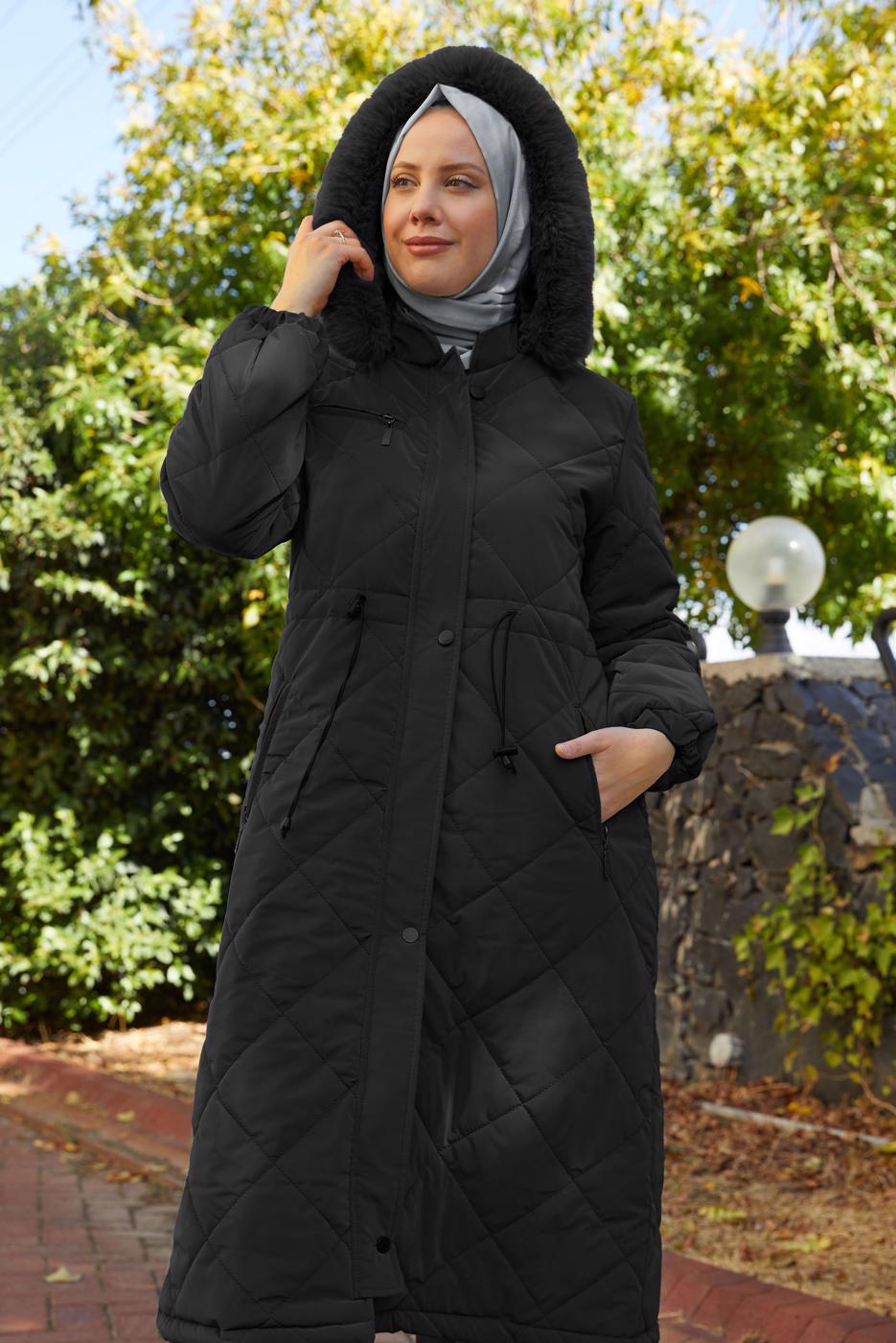 Tesettür giyim SİYAH ŞİŞME KABAN T 4007