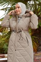 Tesettür giyim VİZON ŞİŞME KABAN T 4007