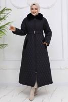 Tesettür giyim SİYAH KÜRK DETAYLI MANTO T 4094