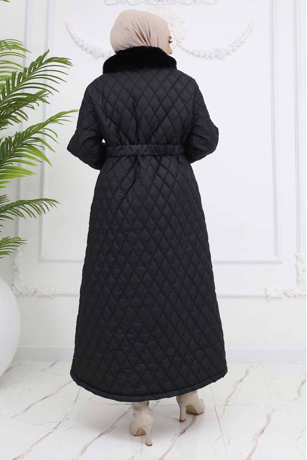 Tesettür giyim SİYAH KÜRK DETAYLI MANTO T 4094 - TRENDTESETTÜR