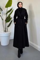 Tesettür giyim SİYAH KAPÜŞONLU KUŞAKLI KABAN T 4326