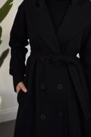 Tesettür giyim SİYAH KAPÜŞONLU KUŞAKLI KABAN T 4326