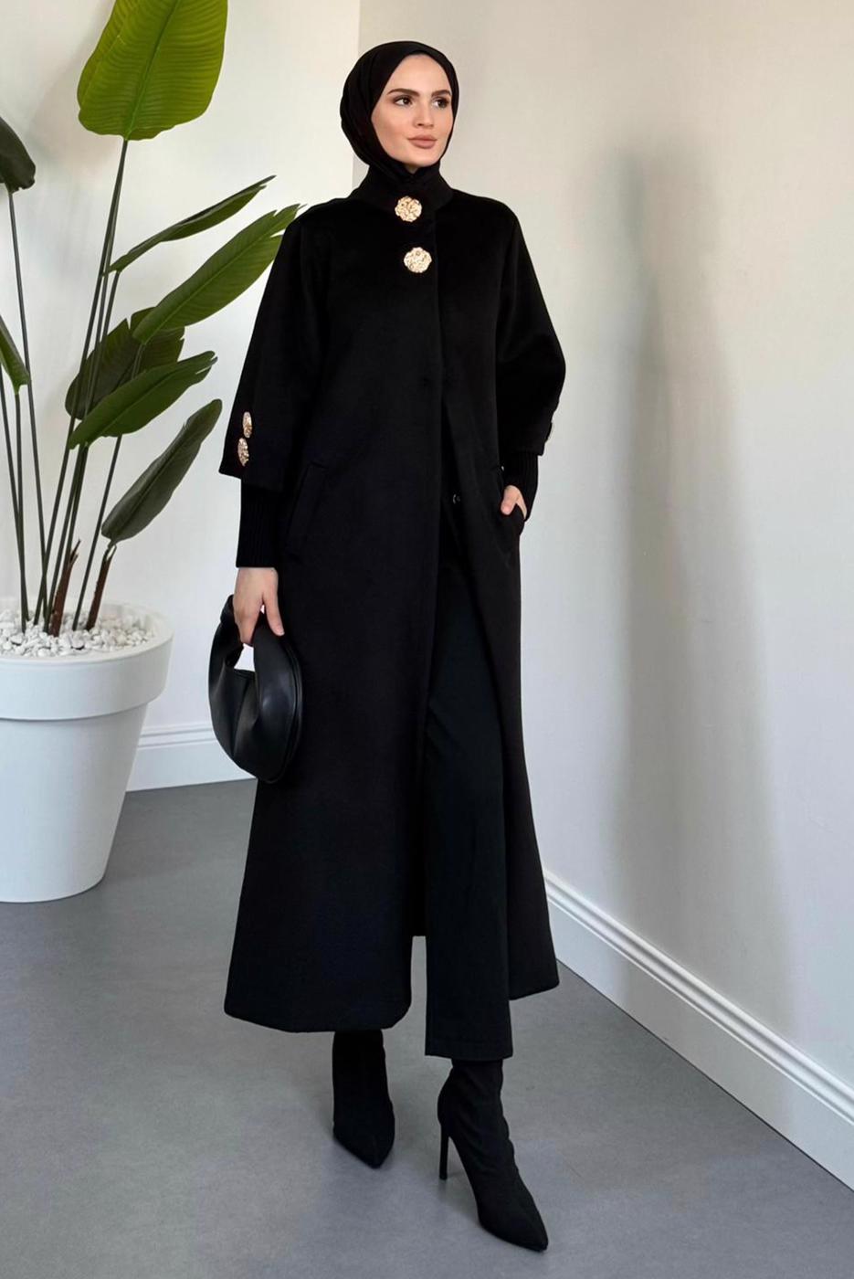 Tesettür giyim SİYAH KAŞE KABAN T 4526