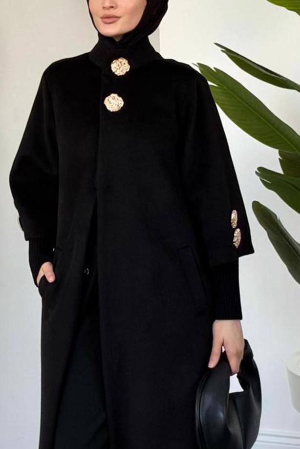 Tesettür giyim SİYAH KAŞE KABAN T 4526 - TRENDTESETTÜR