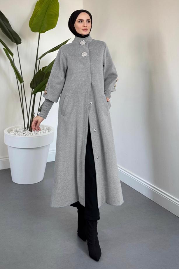 Tesettür giyim GRİ KAŞE KABAN T 4526 - TRENDTESETTÜR