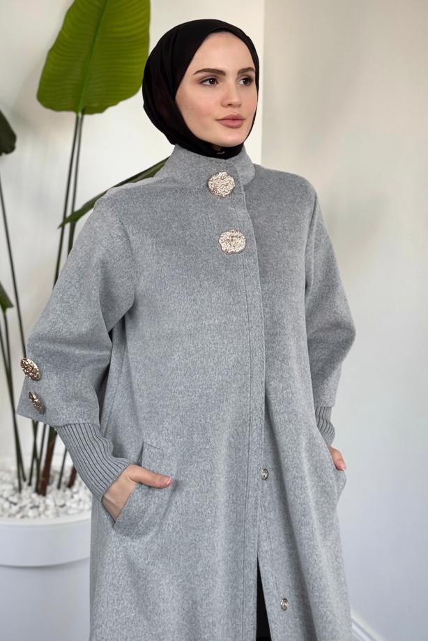 Tesettür giyim GRİ KAŞE KABAN T 4526 - TRENDTESETTÜR