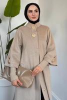 Tesettür giyim BEJ KAŞE KABAN T 4526