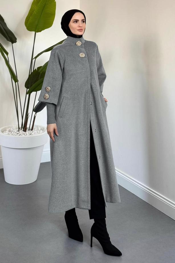 Hijab clothing GREY CACHET COAT T 4526 - TRENDTESETTÜR