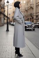 Hijab clothing GREY BELTED COAT T 4626