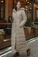 Hijab clothing BEIGE HOODED QUILTED COAT T 5002
