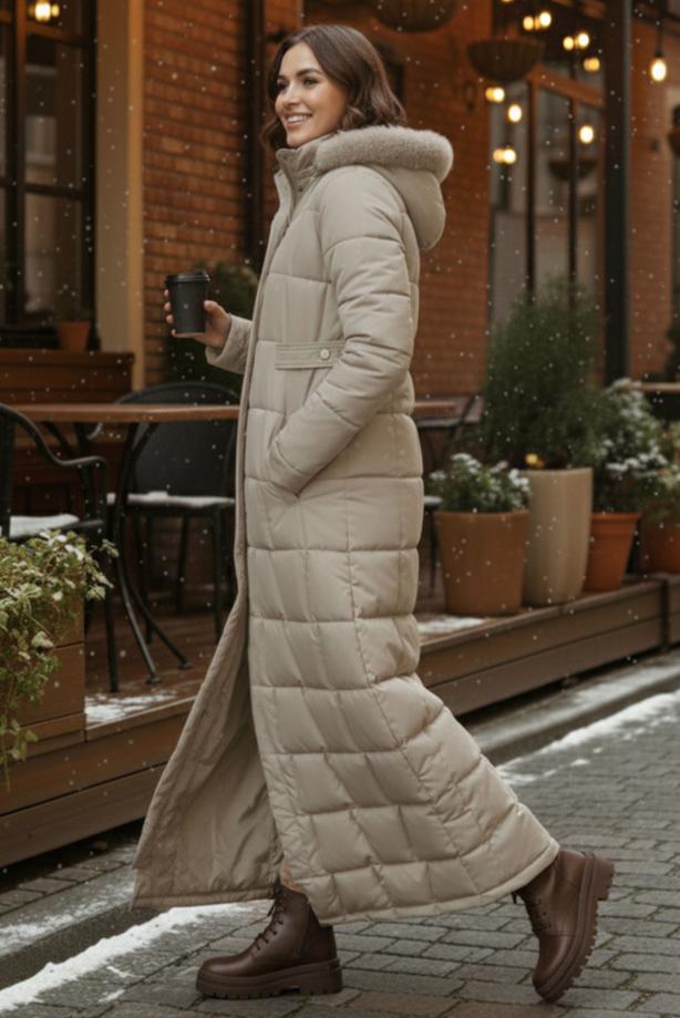 Hijab clothing BEIGE T 5002 BN KAPİTONE KABAN - TRENDTESETTÜR