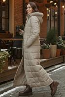 Hijab clothing BEIGE HOODED QUILTED COAT T 5002