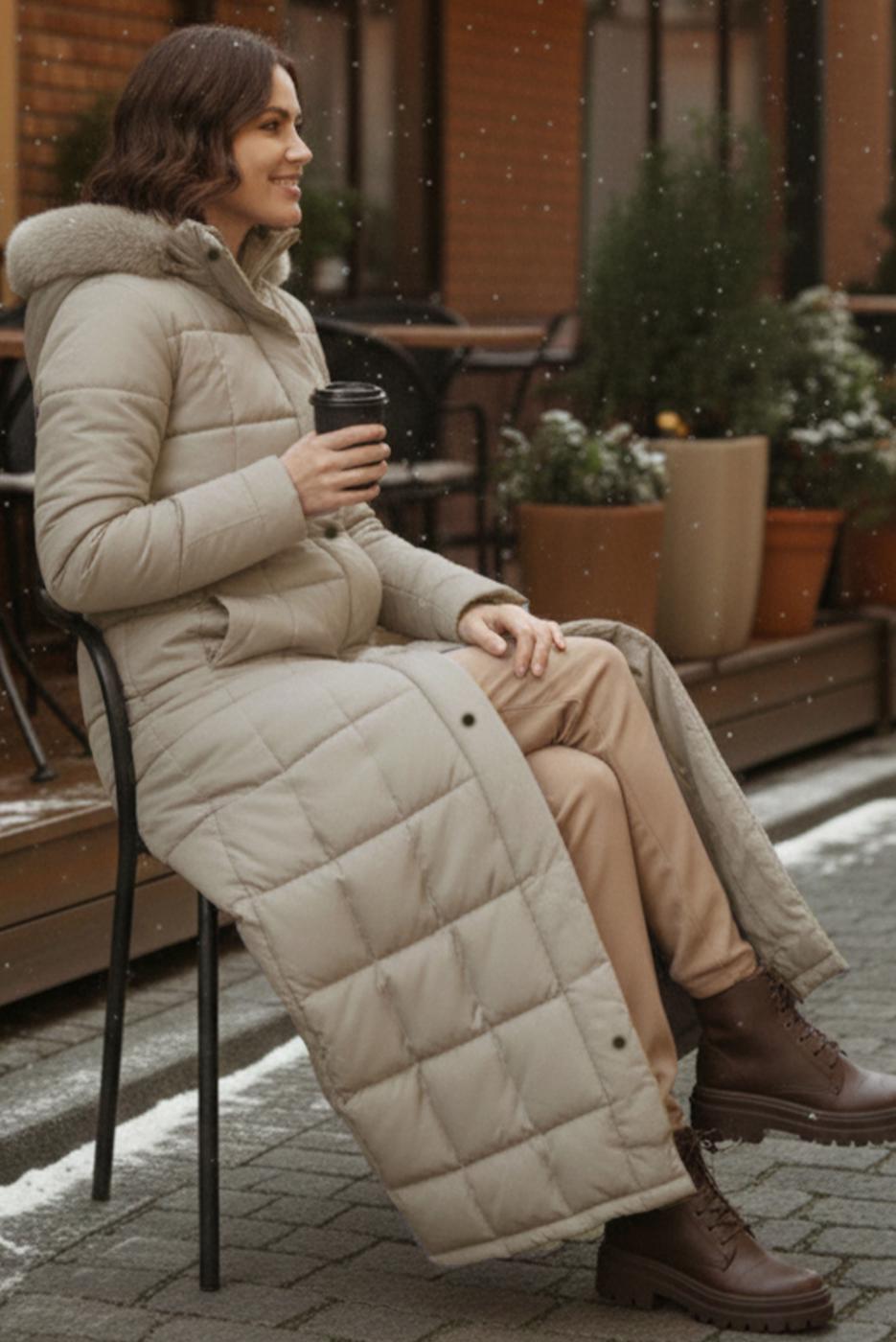 Hijab clothing BEIGE HOODED QUILTED COAT T 5002