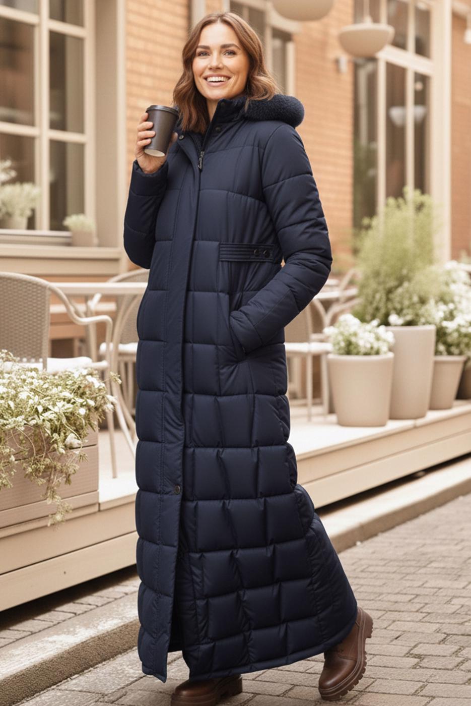Hijab clothing NAVY BLUE HOODED QUILTED COAT T 5002