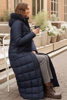 Hijab clothing NAVY BLUE HOODED QUILTED COAT T 5002