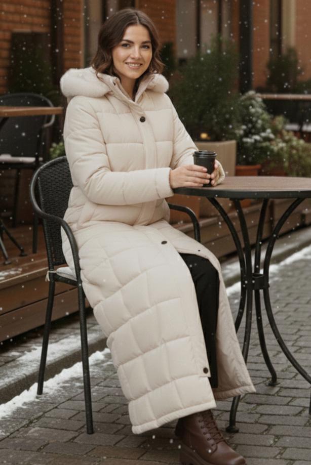 Hijab clothing BEIGE T 5002 BN KAPİTONE KABAN - TRENDTESETTÜR