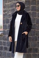 Tesettür giyim SİYAH KUŞAKLI KABAN T 5426