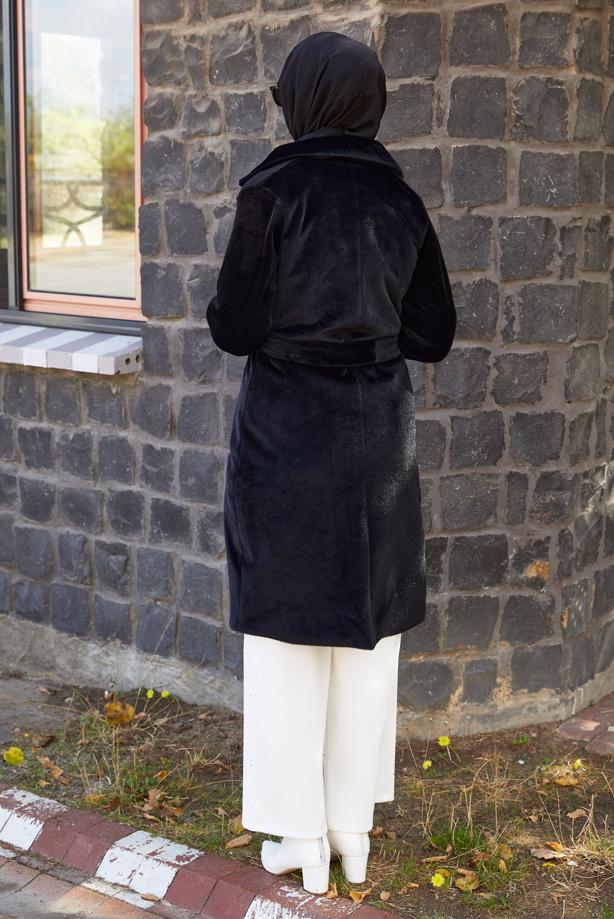 Hijab clothing BLACK BELTED COAT T 5426 - TRENDTESETTÜR