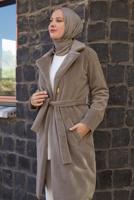 Tesettür giyim VİZON KUŞAKLI KABAN T 5426