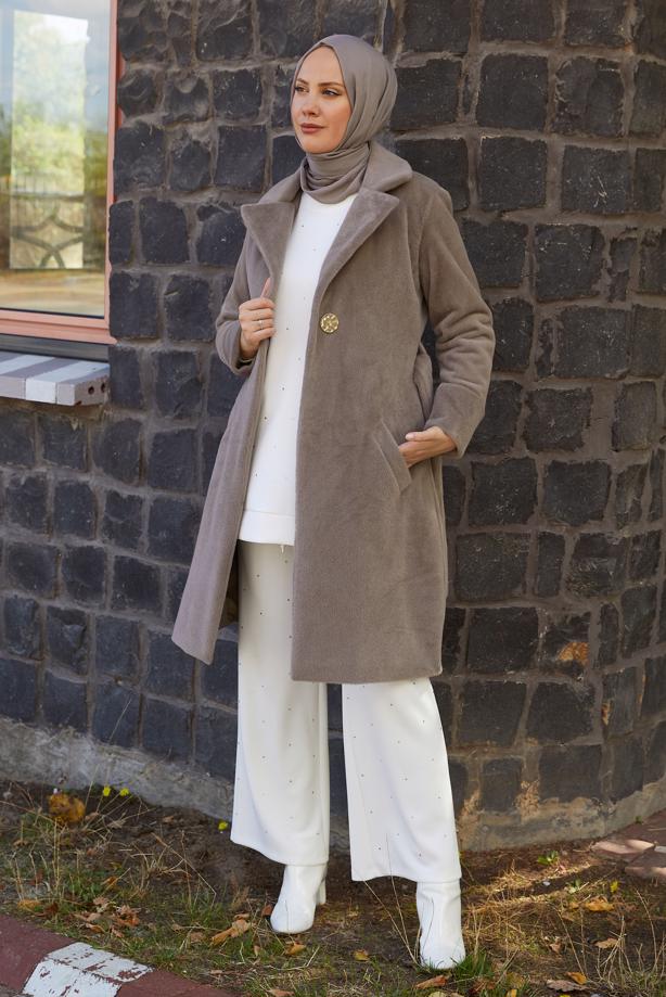 Hijab clothing MINK BELTED COAT T 5426 - TRENDTESETTÜR